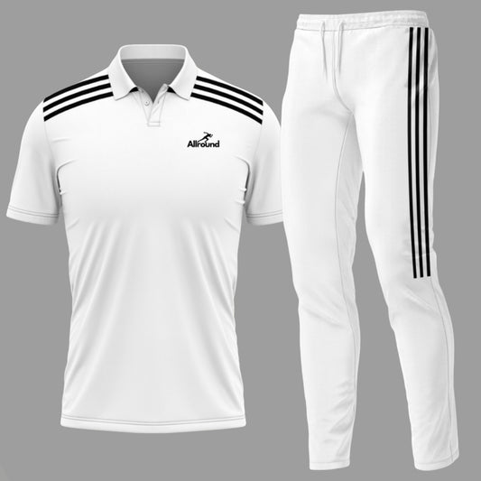 Stripe Set - Tshirt & Trackpants Cricket White Set(PREPAID ONLY)