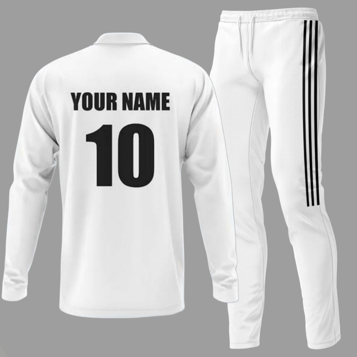 CUSTOMIZED Stripe Set - Tshirt & Trackpants Cricket White Set(PREPAID ONLY)