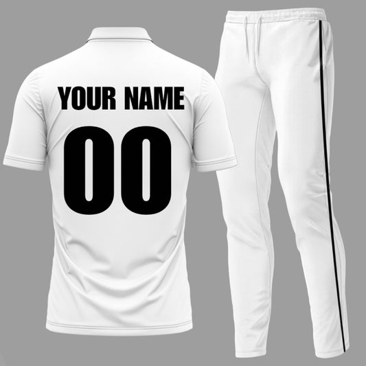 CUSTOMIZED Streak Set - Tshirt & Trackpants Cricket White Set(PREPAID ONLY)